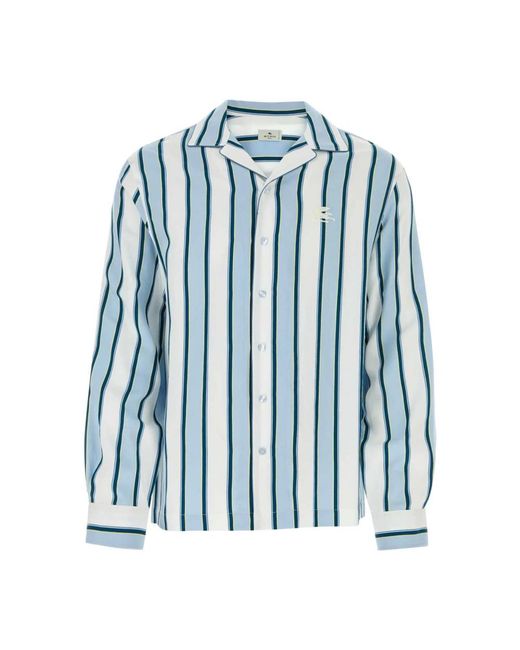 Etro Overhemden ,Blauw ,Geborduurde Blouse Van Viscosemix in het Blue voor heren