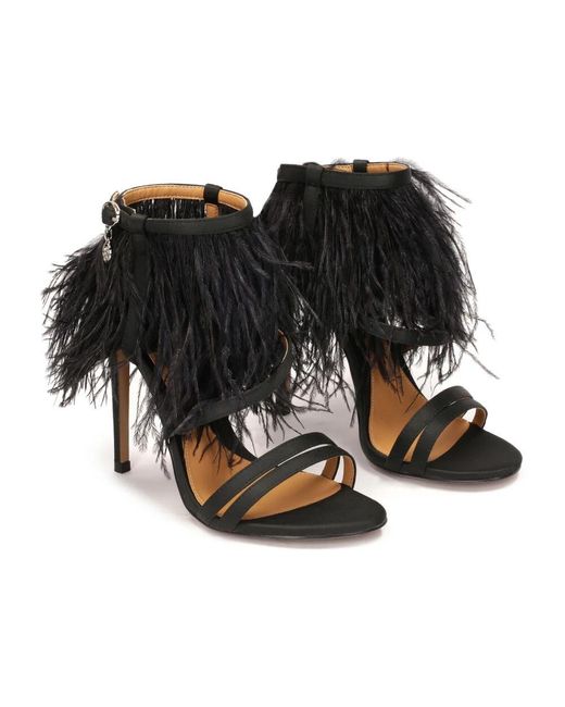 Kazar Black Schwarze Stoffsandalen Mit Federn Verziert