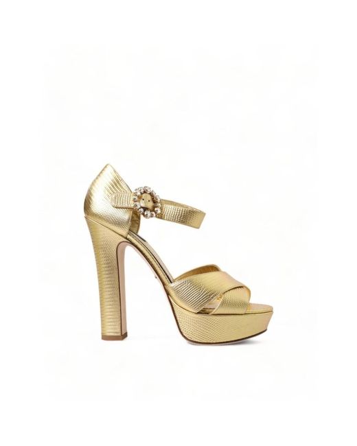 Dolce & Gabbana Metallic Goldene kristall-plateau-sandalen
