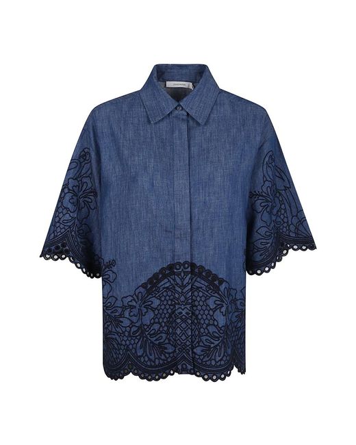 Zimmermann Overhemden ,Blauw ,Katoen Blauwe Shirt Met Scallop Hem Aw 25 in het Blue