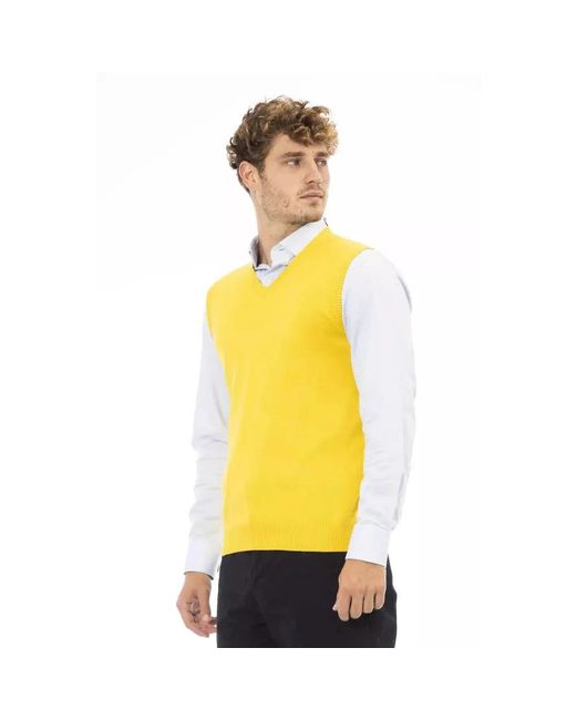 Alpha Studio Yellow V-Neck Knitwear for men