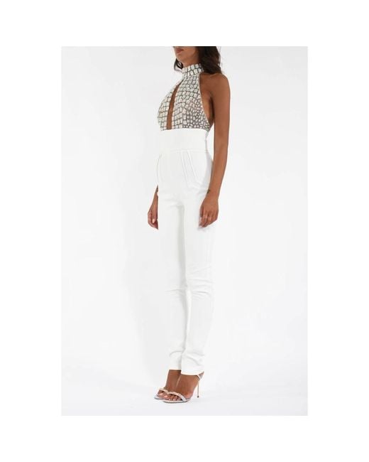 Elisabetta Franchi Coco Geborduurde Tule En Crepe Jumpsuit in het White