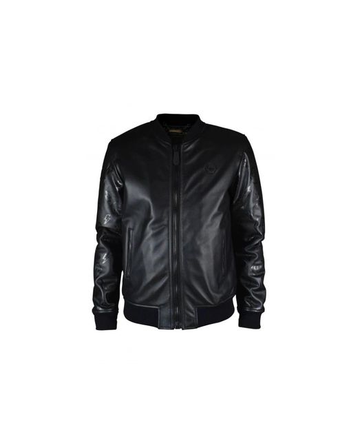 Philipp Plein Jassen ,Zwart ,Leer Bomberjack in het Black voor heren