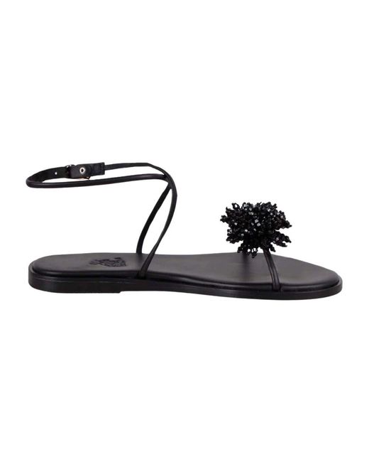 Ancient Greek Sandals Black Flat Sandals