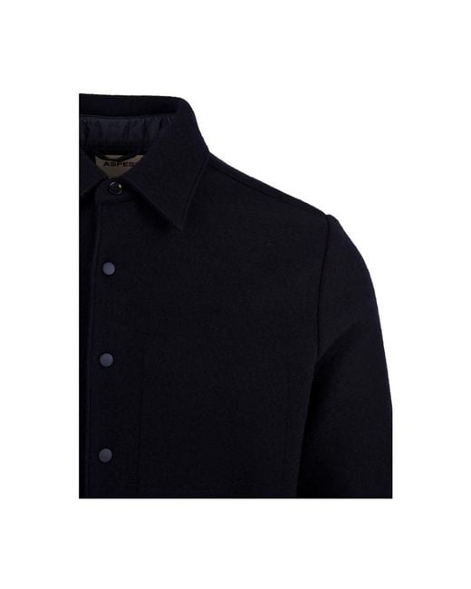 Aspesi Jassen ,Blauw ,Shirt Met Knoopsluiting Aan De Voorkant, Zijzakken En Gespleten Mouwen in het Blue voor heren