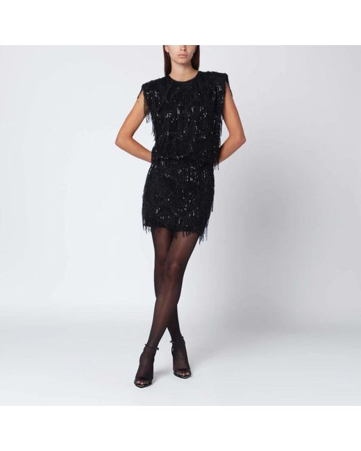 ROTATE BIRGER CHRISTENSEN Black Mini Skirt With Beaded Fringes