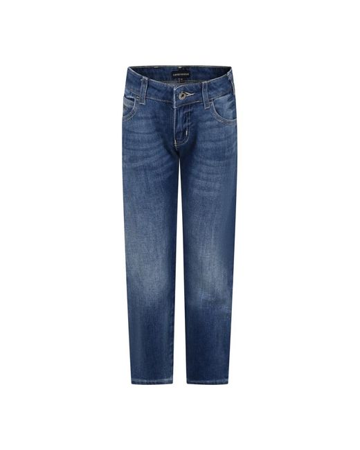 Armani Blue Blaue denim jeans mit logo-applikation