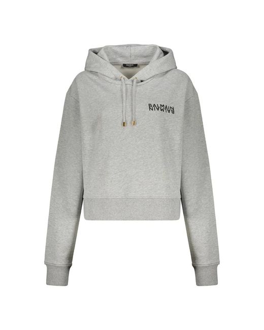 Balmain Hoodies & Sweatvesten ,Grijs ,Katoen Hoodie Met Bedrukt Logo in het Gray