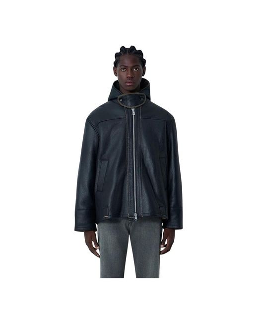 Our Legacy Jassen ,Zwart ,Leer Shearling Aviator Jas in het Blue voor heren