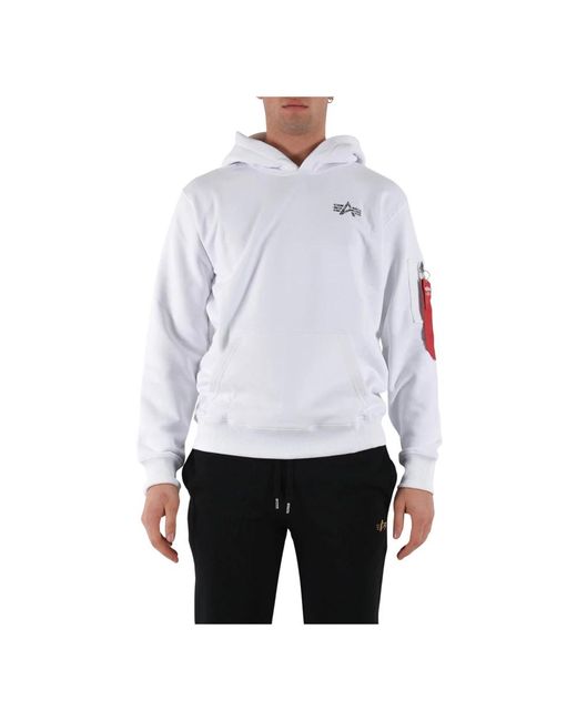 Felpa con cappuccio e tasca frontale di Alpha Industries in White da Uomo