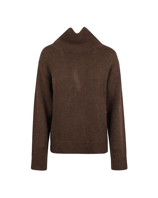Ganni Brown Chunky Yak Mix Open Back Pullover