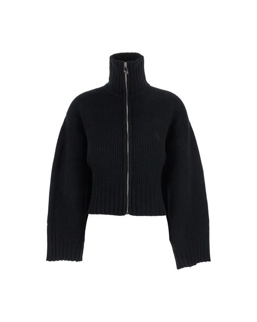 The Attico Zwarte Geribbelde Wol Kasjmier Vest in het Black