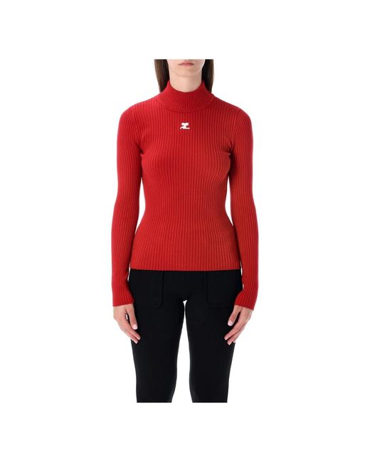 Courreges Gebreide Trui Met Mock Hals in het Red