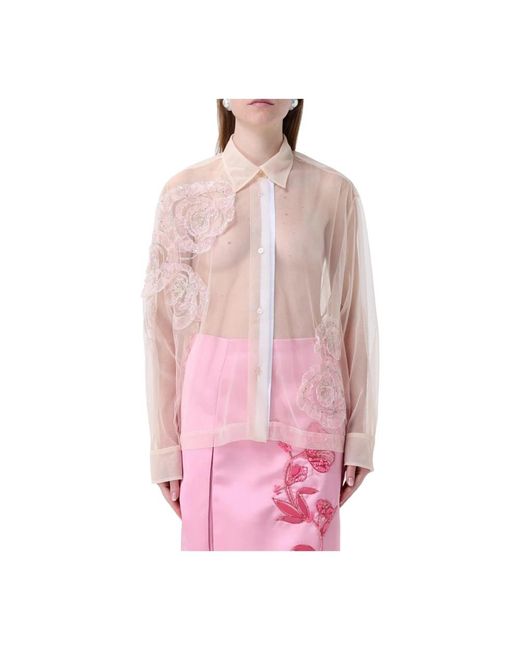 Des Phemmes Overhemden ,Tule Doorschijnende Casual Shirt Met Decoratieve Borduurwerk in het Pink