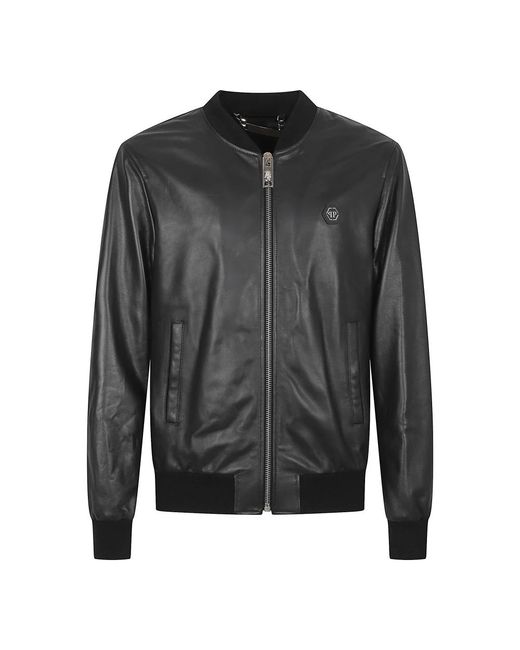 Philipp Plein Black Leather Jackets for men
