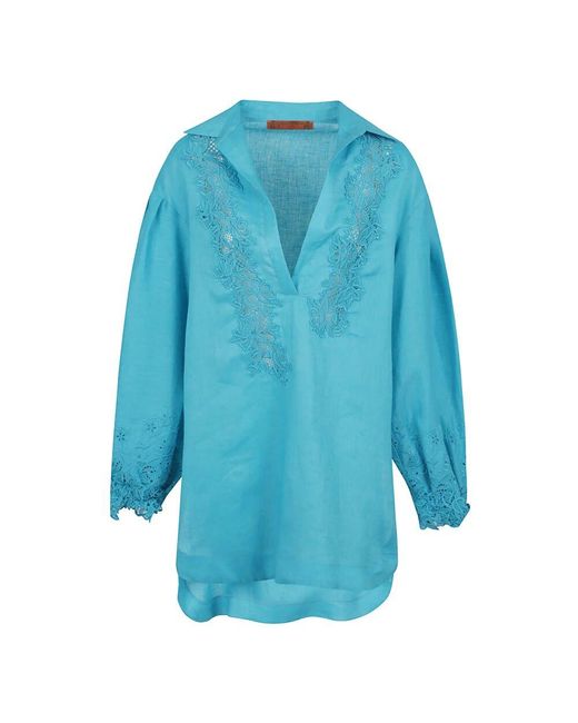 Ermanno Scervino Blue Weiße Leinenbluse Chic Style