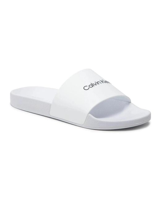 Calvin Klein Gummi pool slide sandalen in White für Herren