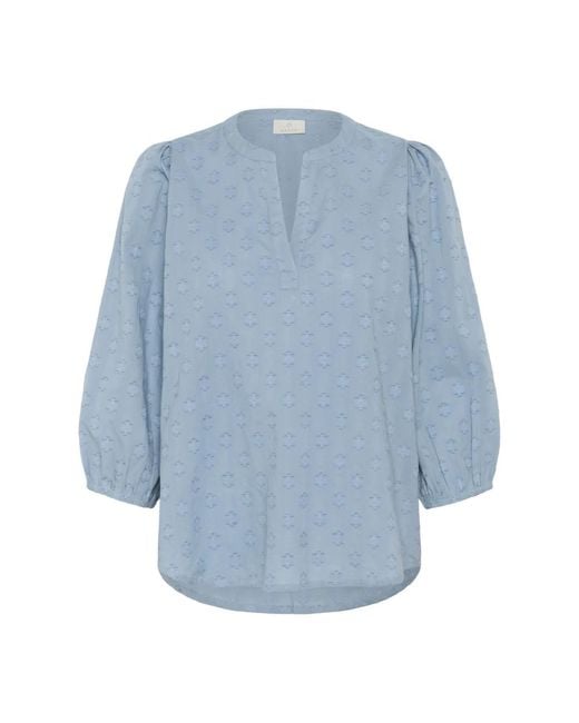 Kaffe Blue Blaue Gemusterte 3/4 Arm Bluse
