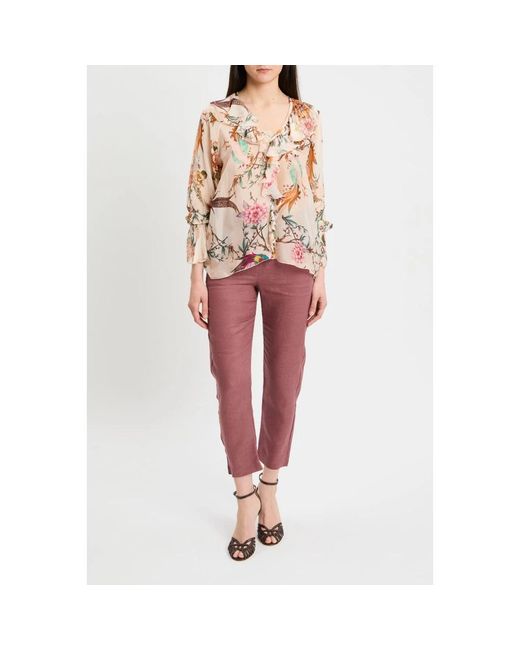 Dixie Blouse Met Ruches En V-Hals in het Multicolor