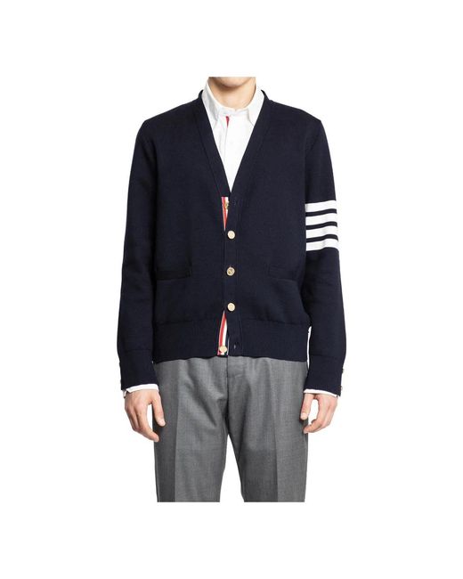 Thom Browne Truien & Vesten ,Blauw ,Katoen Milano Stitch V Neck Cardigan in het Blue voor heren