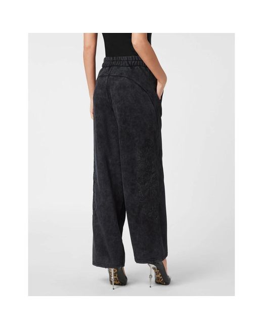 Philipp Plein Broeken ,Zwart ,Katoen Skater Fit Joggingbroek Gothic Plein in het Blue