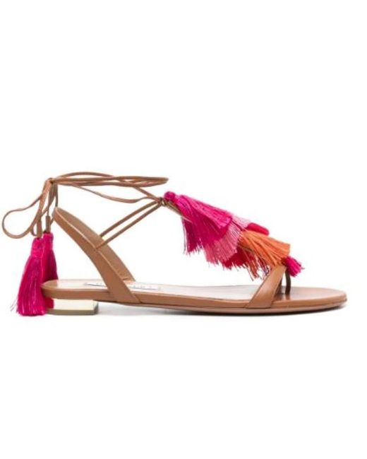 Aquazzura Pink Flache sandalen mit quasten für frauen
