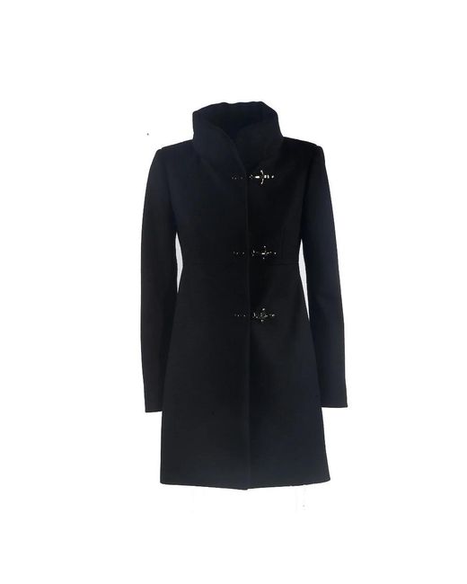 Cappotto in lana nero con ganci e tasche a filetto di Fay in Blue