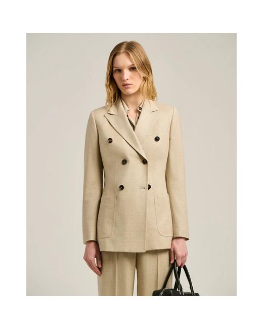 Kiton Jassen ,Wol Dubbelrijige Glen Plaid Blazer in het Natural