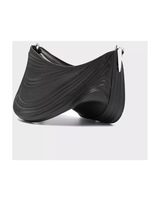 Mugler Black Schwarze schultertasche mit spiralprägung