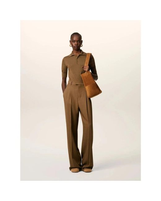 AMI Broeken ,Bruin ,Wol Wool High-Waist Wide Broeken in het Brown