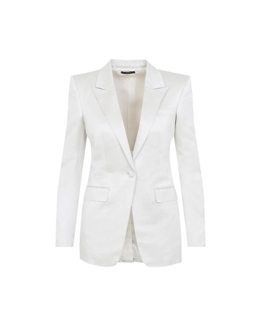Tom Ford Single-Breasted Satin Blazer in het White