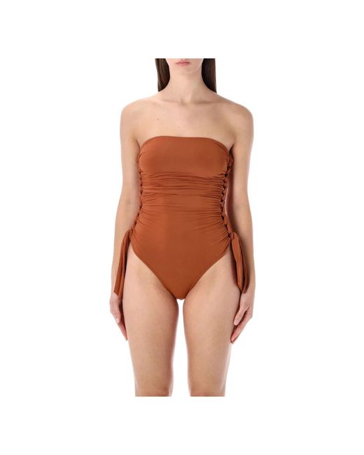 Zimmermann Badmode ,Oranje ,Daylight Braided Gathered One-Piece in het Brown
