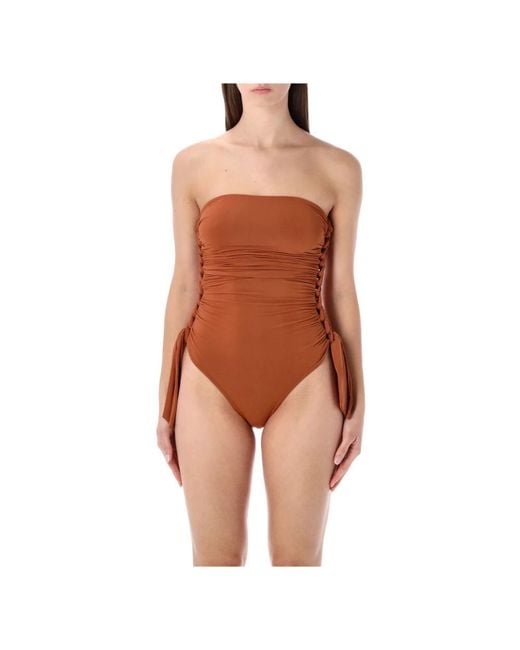 Zimmermann Badmode ,Oranje ,Daylight Braided Gathered One-Piece in het Brown