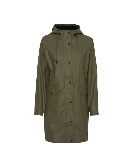 Ichi Jassen ,Groen ,Polyester Stijlvolle Jas Met Verstelbare Capuchon in het Green
