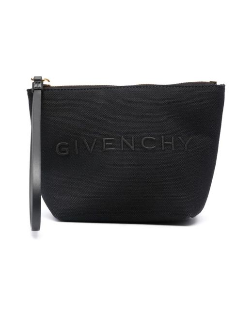 Givenchy Black Schwarze canvas clutch mit logo-stickerei