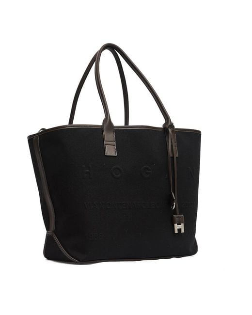 Hogan Black Canvas-Handtasche Mit Lederakzenten