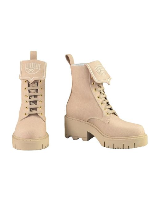 Chiara Ferragni Natural Lace-Up Boots