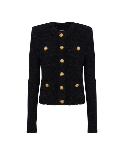 Balmain Truien & Vesten ,Zwart ,Tweed Knopen Tweed Jas in het Black