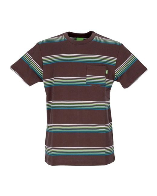 Huf Tops ,Bruin ,Katoen Bruine Gestreepte Zak T-Shirt Korte Mouw in het Black voor heren