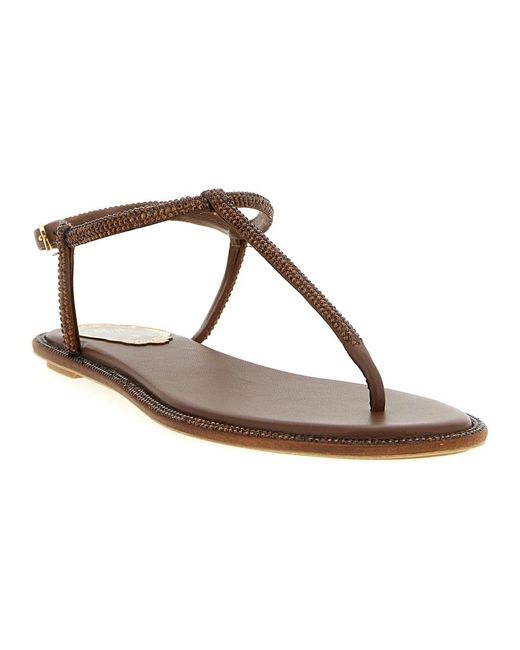 Rene Caovilla Brown Flat Sandals