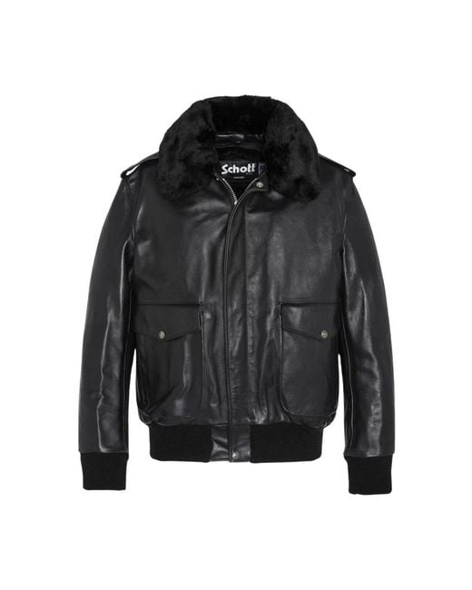 Schott Nyc Black Faux Fur & Shearling Jackets for men