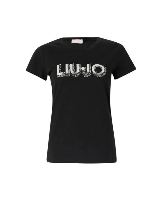 Liu Jo Tops ,Zwart ,Katoen Zwart Katoenen T-Shirt Korte Mouw in het Black