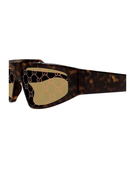 Gucci Brown Retro rechteckige sonnenbrille mit gelben gläsern