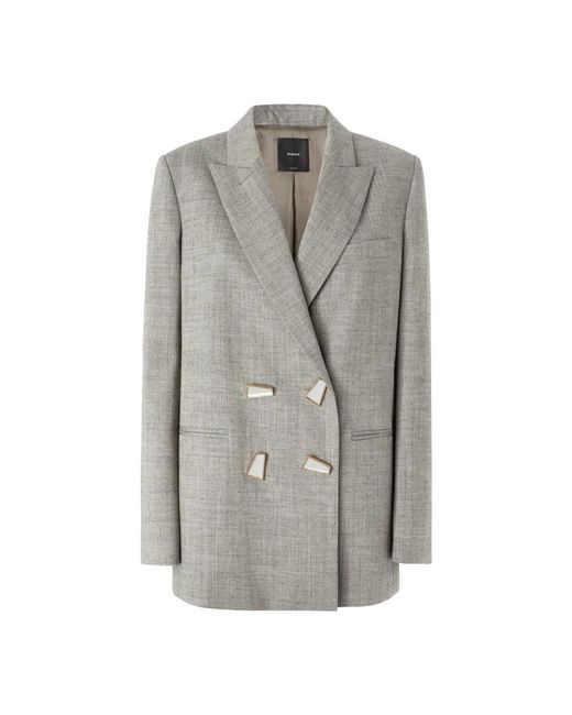 Pinko Gray Cool Wool Blazer With Geometric Buttons