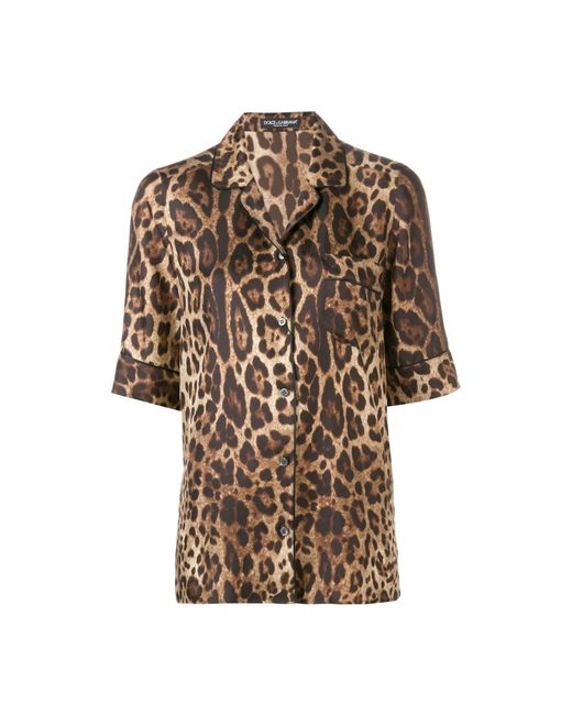 Camicia in seta con stampa leopardata di Dolce & Gabbana in Brown