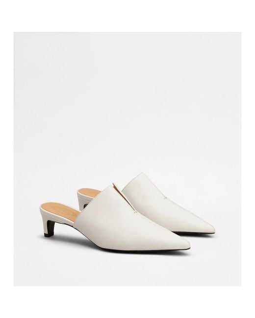 Tod's White Heeled Mules