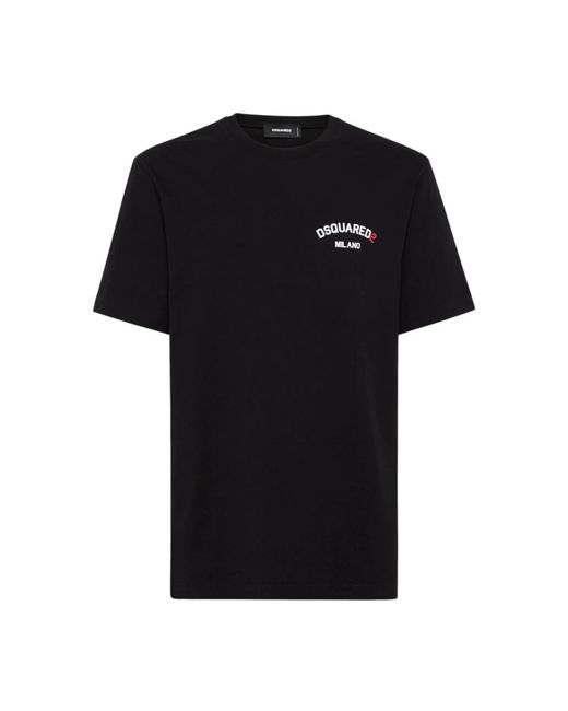DSquared² Tops ,Zwart ,Katoen T-Shirt Met Logo-Opdruk En Ronde Hals in het Black voor heren