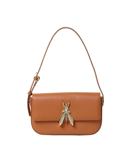 Patrizia Pepe Brown Strukturierte Lederclutch Mit Insektendetail