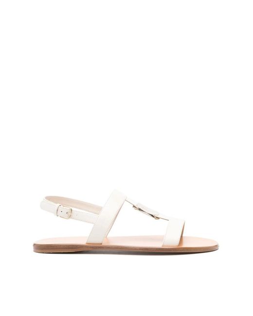 Ferragamo White Flat Sandals