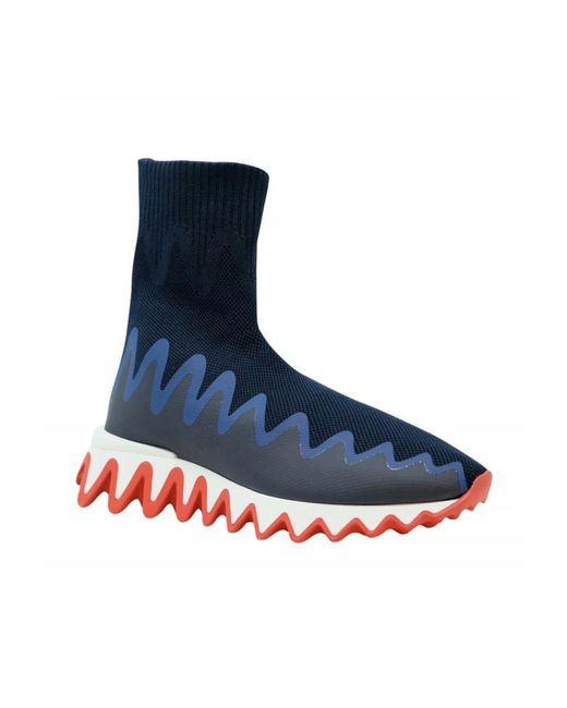 Christian Louboutin Blue Fabric Sharky Sock Sneakers